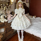 Sweet Lolita with Bow Cake Dress White Green Pink Charming Jumper Skirt