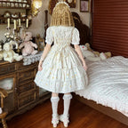 Sweet Lolita with Bow Cake Dress White Green Pink Charming Jumper Skirt