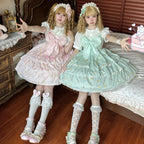 Sweet Lolita with Bow Cake Dress White Green Pink Charming Jumper Skirt