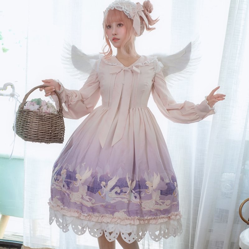 Sweet Lolita Pink Blue Print Plus Size One Piece 3XL Lolita Dress