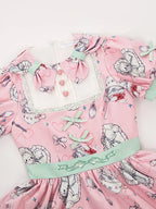 Sweet Pink Green Short Sleeve Dress Printed Lolita Doll Dress