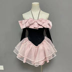 Sweet Pink Apricot Princess Neck Tutu with Bow Fairy Dress Lolita