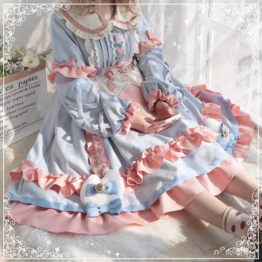Sweet Pink Spring Autumn Winter Lolita Dress Fleece Long Sleeve Sweetheart OP