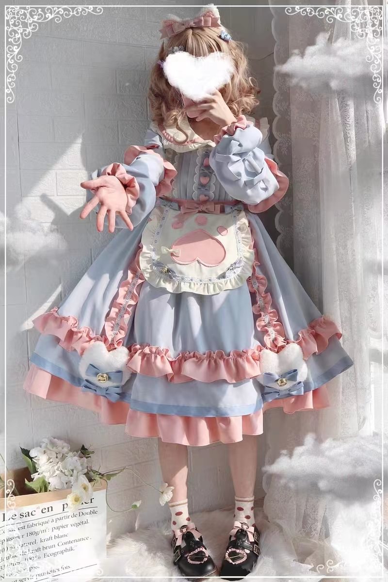 Sweet Pink Spring Autumn Winter Lolita Dress Fleece Long Sleeve Sweetheart OP