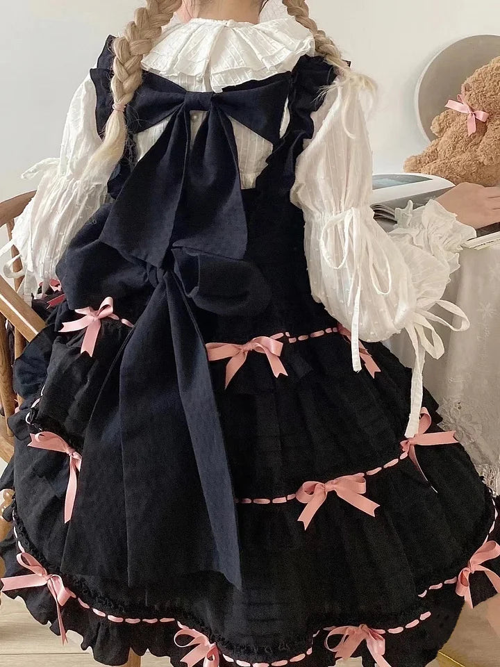 Sweet Pink Yellow Cotton Lolita Dress Bow Princess Cake Dress JSK