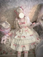 Sweet Pink Yellow Cotton Lolita Dress Bow Princess Cake Dress JSK