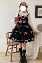 Sweet Pink Yellow Cotton Lolita Dress Bow Princess Cake Dress JSK