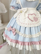 Sweet Pink-blue Ruffled Lolita Dress Maid Outfit Cute Bow Fluffy Short Sleeved Dresses