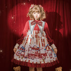 Sweet Lolita Red Amusement Park Print Dress Long Sleeve Cute Dress Autumn