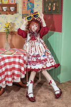 Sweet Lolita Red Amusement Park Print Dress Long Sleeve Cute Dress Autumn