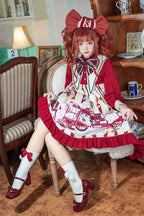Sweet Lolita Red Amusement Park Print Dress Long Sleeve Cute Dress Autumn