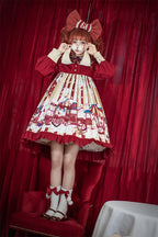 Sweet Lolita Red Amusement Park Print Dress Long Sleeve Cute Dress Autumn
