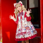 Sweet Lolita Red Amusement Park Print Dress Long Sleeve Cute Dress Autumn