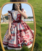 Sweet Red Plaid Strawberry Bunny House Lolita Spring Summer Short Sleeve Op Dress