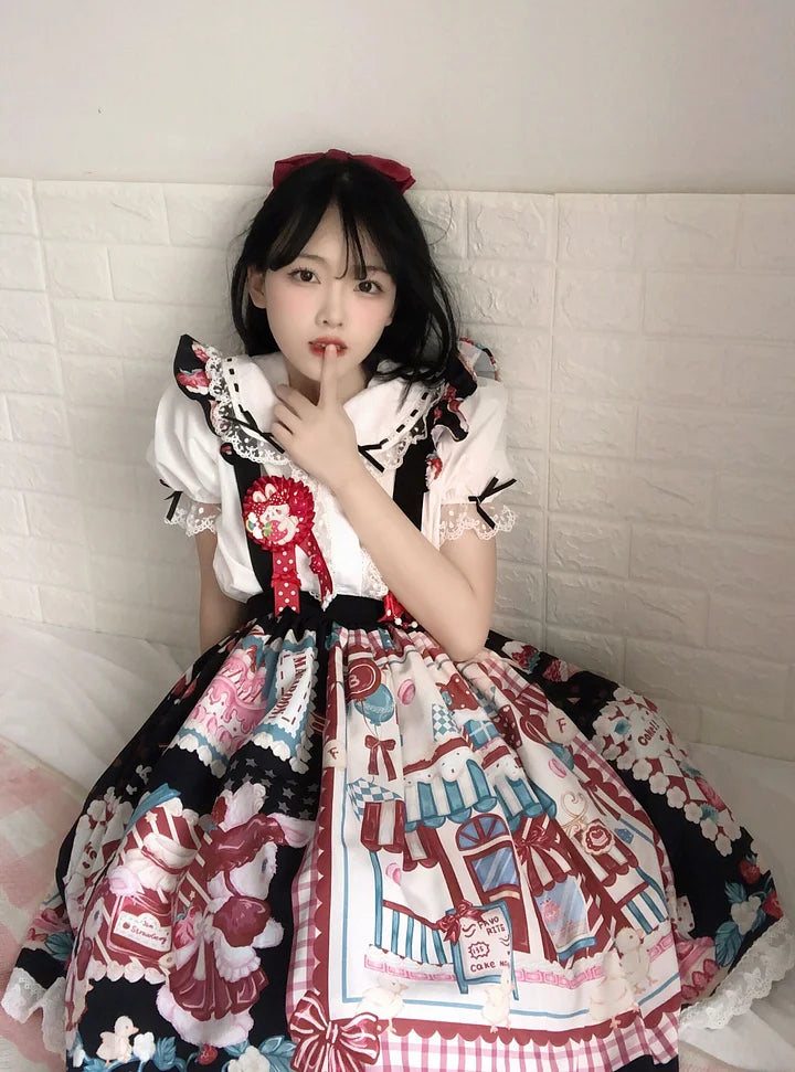 Sweet Red Plaid Strawberry Bunny House Lolita Spring Summer Short Sleeve Op Dress