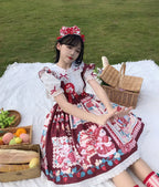 Sweet Red Plaid Strawberry Bunny House Lolita Spring Summer Short Sleeve Op Dress