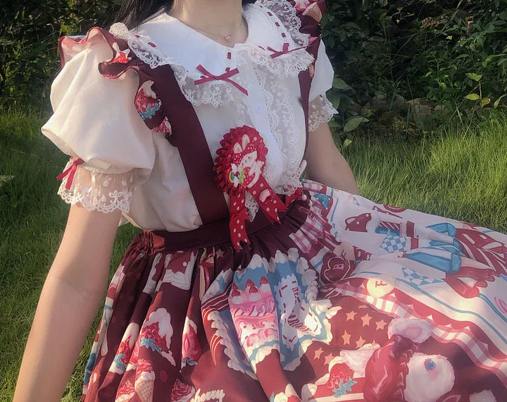 Sweet Red Plaid Strawberry Bunny House Lolita Spring Summer Short Sleeve Op Dress