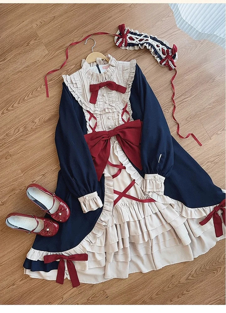 Sweet Ruffles Lolita Dress Plus Size for Women in Autumn Vintage Doll Cute Long Sleeved Dress