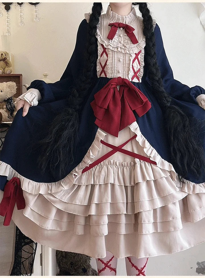 Sweet Ruffles Lolita Dress Plus Size for Women in Autumn Vintage Doll Cute Long Sleeved Dress