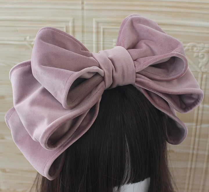 Lolita Hair Accessories Sweet Suede Oversized Bow Headband KC Vintage Lolita Small Things
