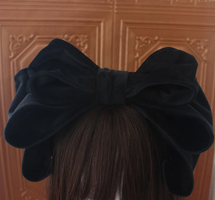 Lolita Hair Accessories Sweet Suede Oversized Bow Headband KC Vintage Lolita Small Things