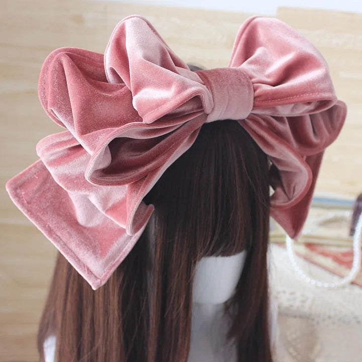 Lolita Hair Accessories Sweet Suede Oversized Bow Headband KC Vintage Lolita Small Things