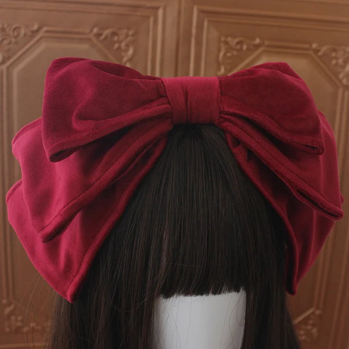 Lolita Hair Accessories Sweet Suede Oversized Bow Headband KC Vintage Lolita Small Things