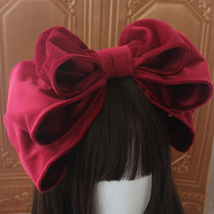 Lolita Hair Accessories Sweet Suede Oversized Bow Headband KC Vintage Lolita Small Things