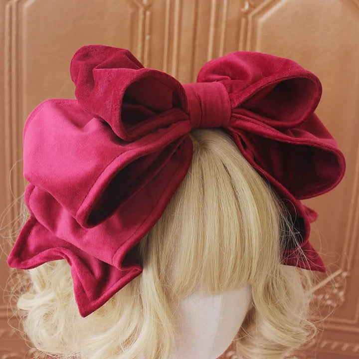 Lolita Hair Accessories Sweet Suede Oversized Bow Headband KC Vintage Lolita Small Things