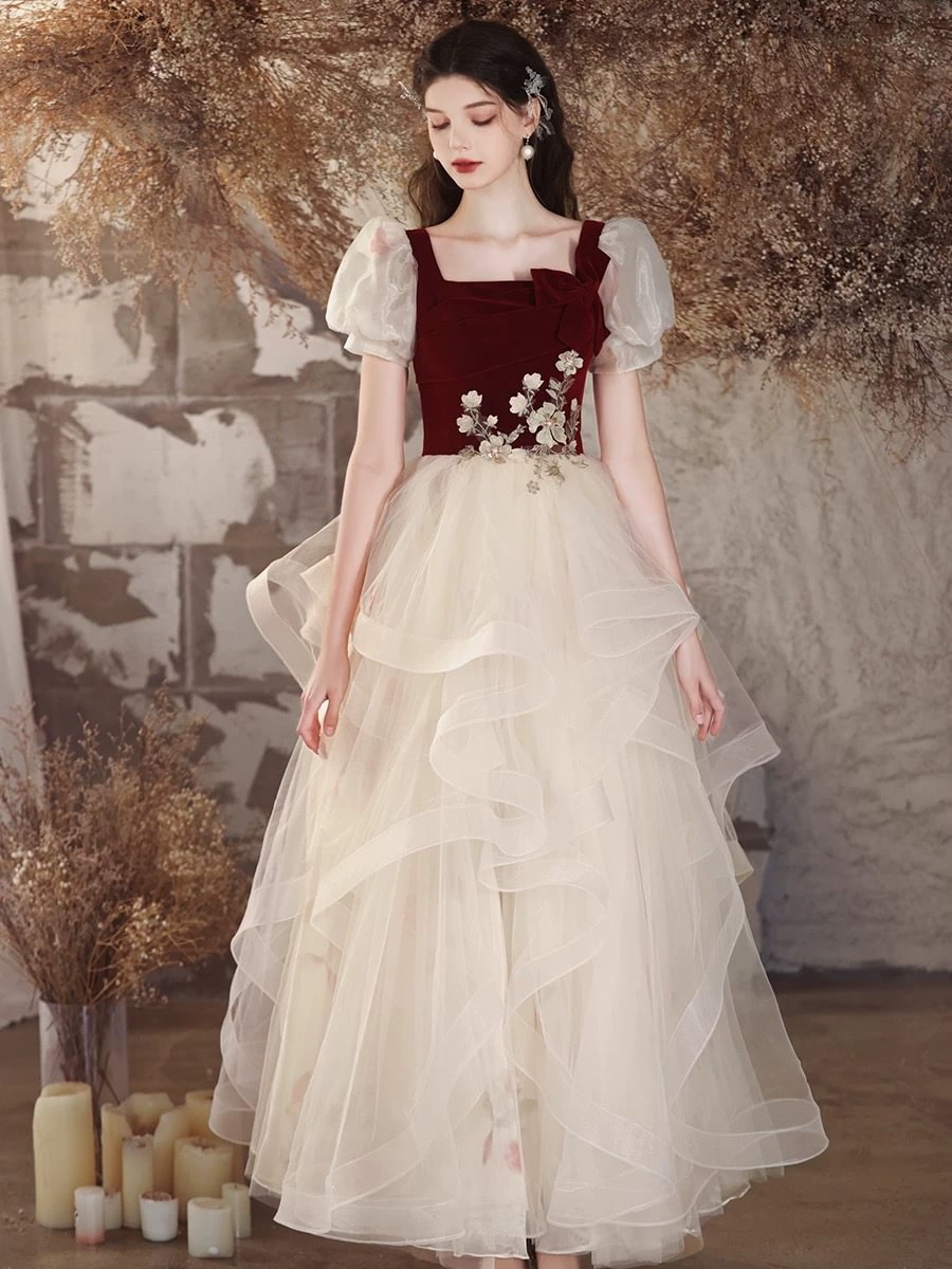 Sweet Velvet Ruffles Organza Prom Dress Elegant Princess Dress Plus Size