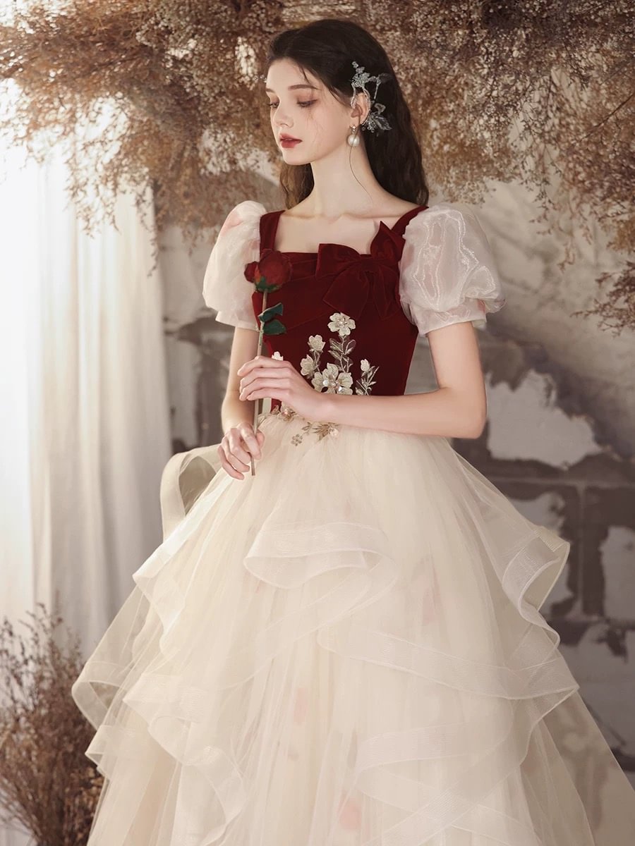 Sweet Velvet Ruffles Organza Prom Dress Elegant Princess Dress Plus Size