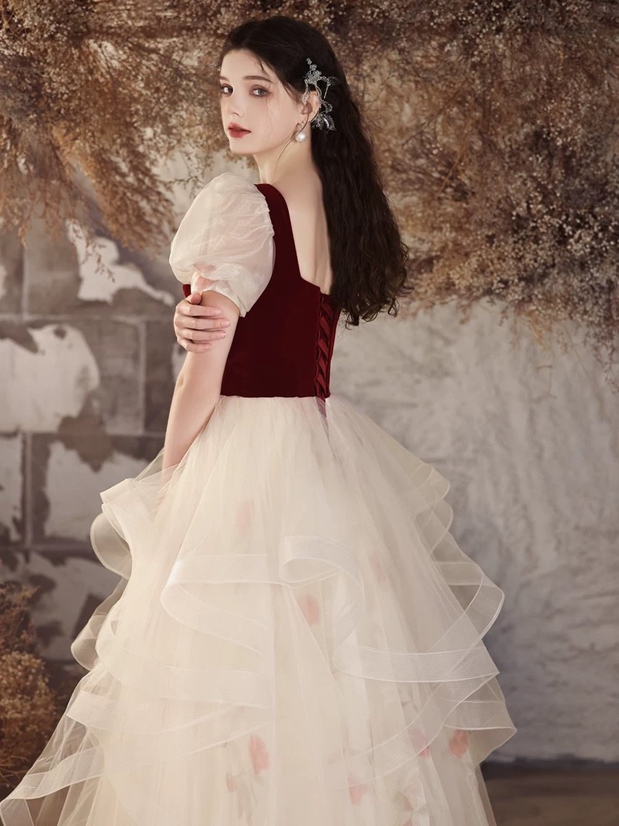 Sweet Velvet Ruffles Organza Prom Dress Elegant Princess Dress Plus Size