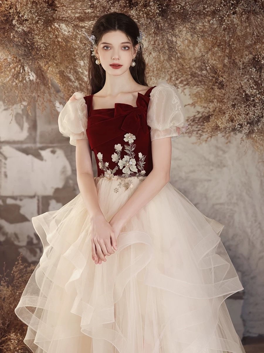 Sweet Velvet Ruffles Organza Prom Dress Elegant Princess Dress Plus Size