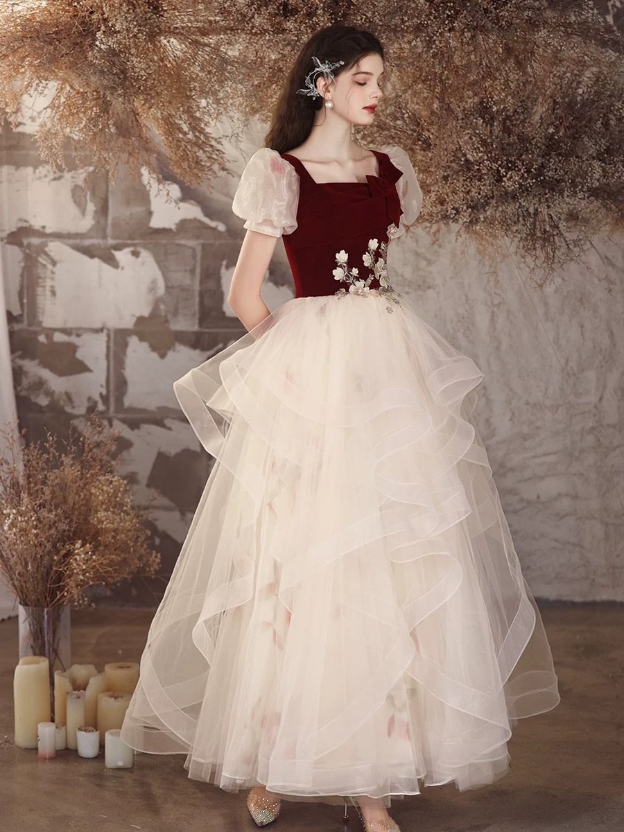Sweet Velvet Ruffles Organza Prom Dress Elegant Princess Dress Plus Size