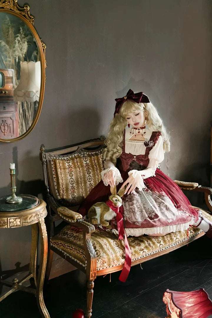 Sweet Vintage Lolita Dress Rabbit Red Gigot Sleeve Princess Dress in Fall