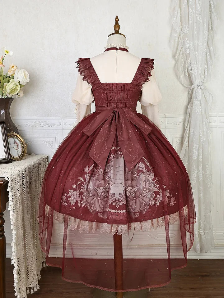 Sweet Vintage Lolita Dress Rabbit Red Gigot Sleeve Princess Dress in Fall