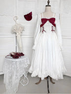 Sweet White Bow White Lolita Dress Long Sleeved Elegant Princess Dress