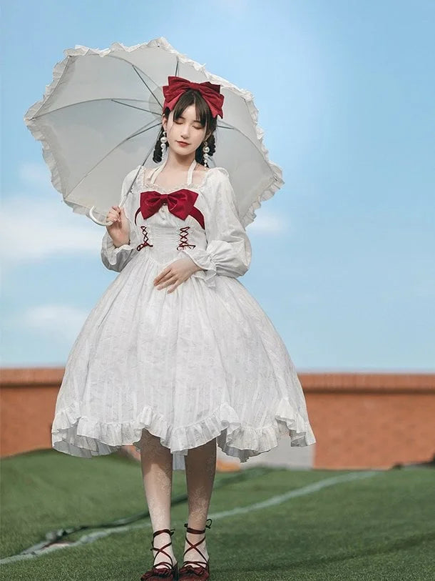 Sweet White Bow White Lolita Dress Long Sleeved Elegant Princess Dress
