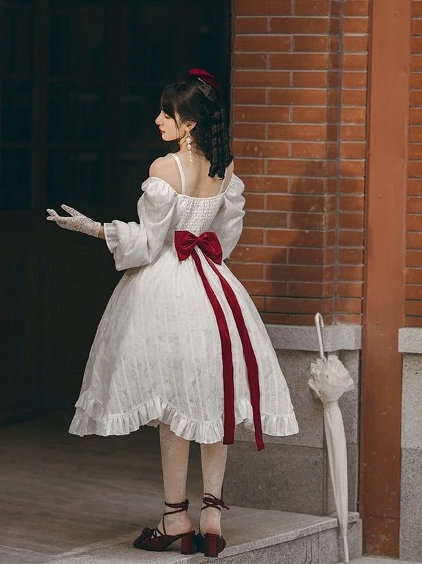 Sweet White Bow White Lolita Dress Long Sleeved Elegant Princess Dress