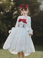Sweet White Bow White Lolita Dress Long Sleeved Elegant Princess Dress