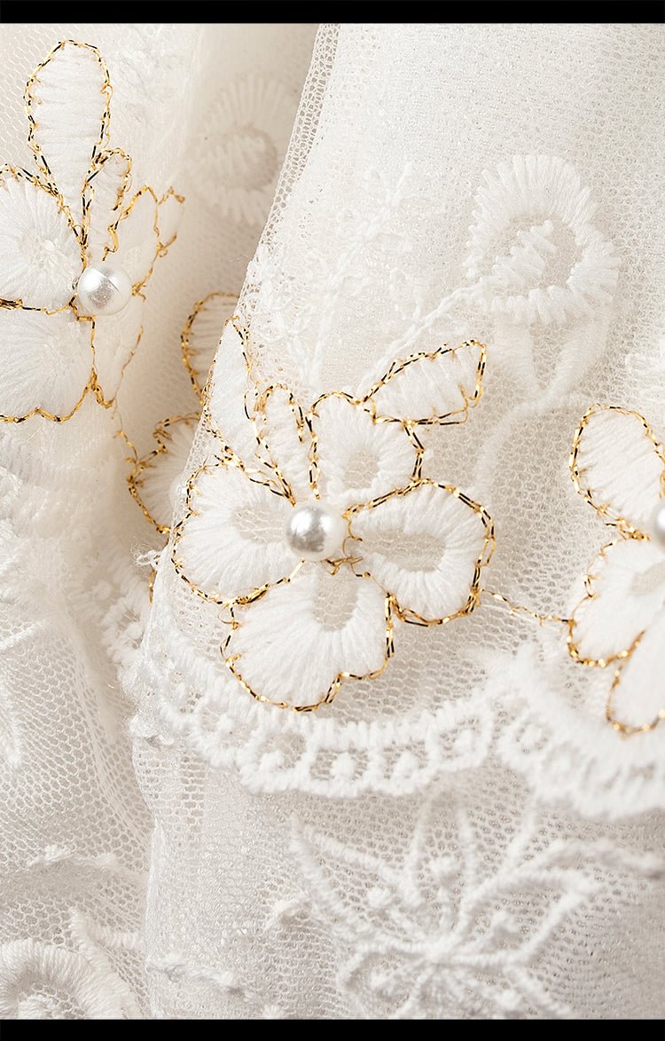 Sweet White Princess Dress Lolita Short Sleeve Short Lace Dress Bowknot