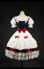 Sweet White Princess Dress Lolita Short Sleeve Short Lace Dress Bowknot