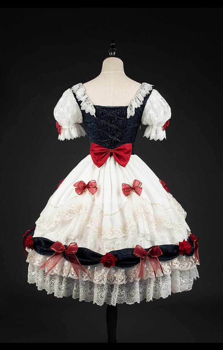 Sweet White Princess Dress Lolita Short Sleeve Short Lace Dress Bowknot