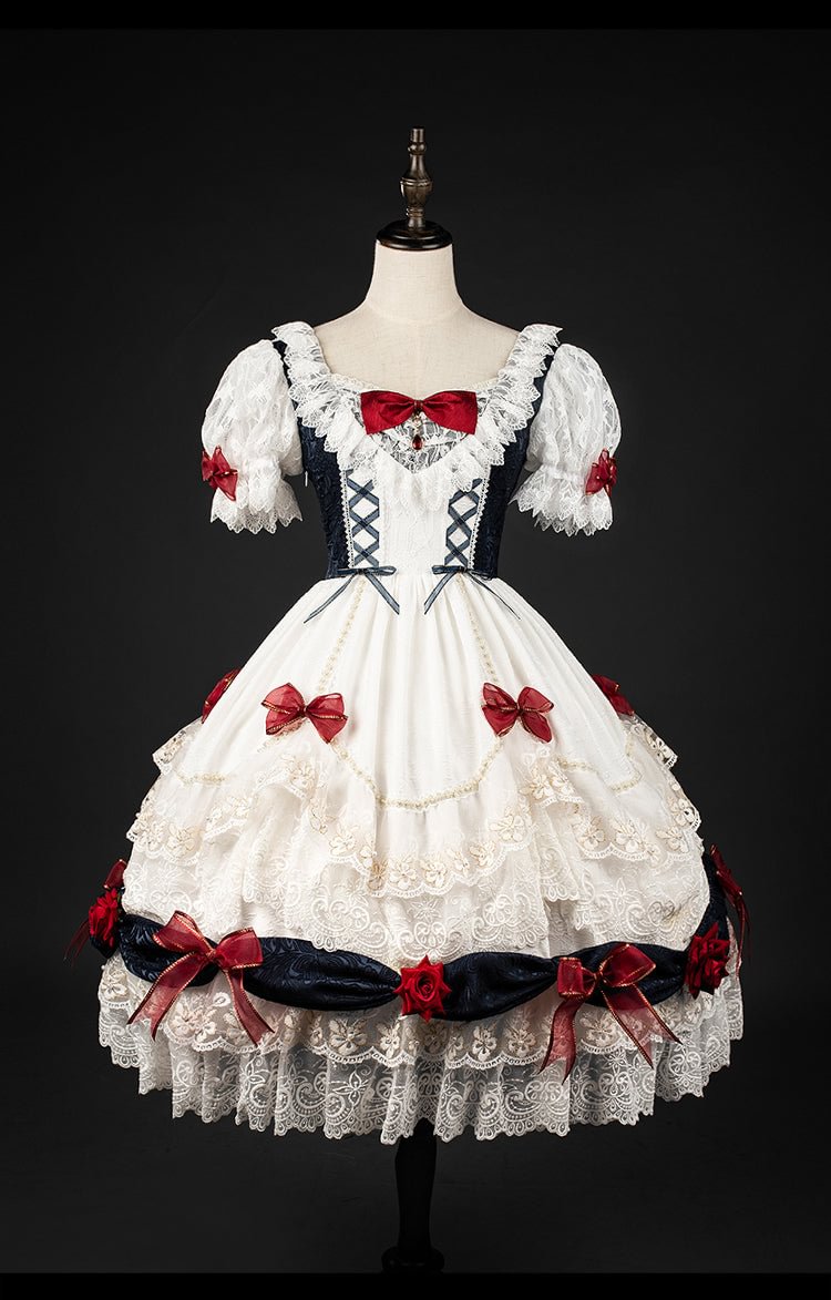 Sweet White Princess Dress Lolita Short Sleeve Short Lace Dress Bowknot