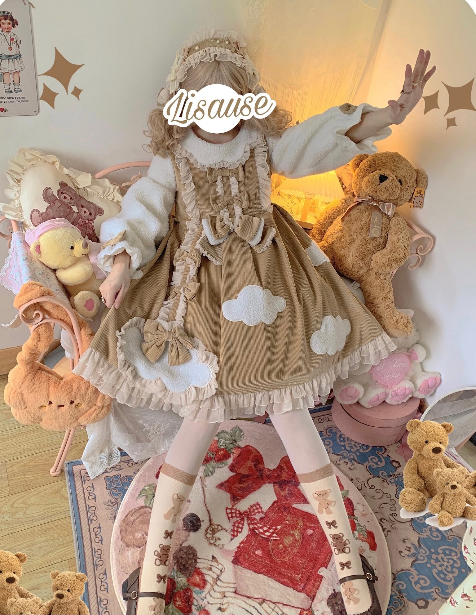 Sweet Winter Velvet Lolita Dress Pink Blue OP Dress