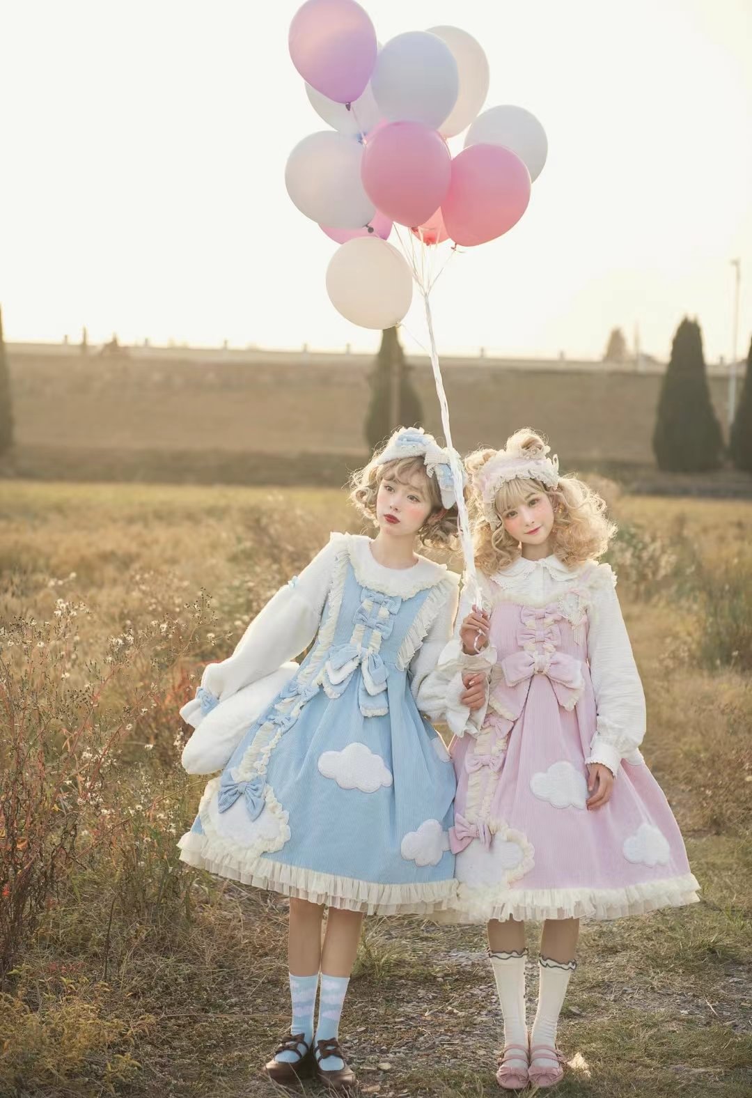Sweet Winter Velvet Lolita Dress Pink Blue OP Dress