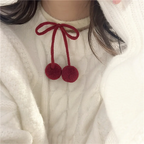 Sweet and Cute Christmas New Year Burgundy Bow Hairball Collarbone Chain Collar