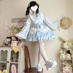 Sweet and Cute Pink and Yellow Maid Style Dress Lolita Long-sleeved Short Bud Dress