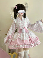 Sweet and Cute Pink and Yellow Maid Style Dress Lolita Long-sleeved Short Bud Dress