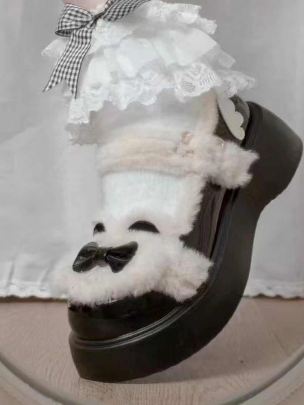 Sweet and Cute Winter Velvet Snow Boots Round Head Platform Lolita Bow Women's Shoes